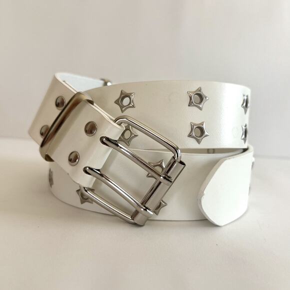 Y2K White Silver Star Studded Belt – Goth Emo Skater Style, Unisex, Brand New - Picture 5 of 9